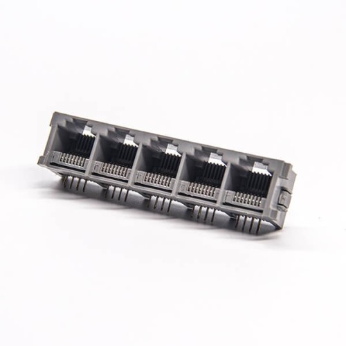 RJ45 5 Port 8P8C Jack 1x5 Right Angled Through Hole Without LED RJ45 5 Port 8P8C Jack 1x5 Right Angled Through Hole Without LED