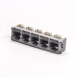 RJ45 5 Port 8P8C Jack 1x5 Right Angled Through Hole Without LED