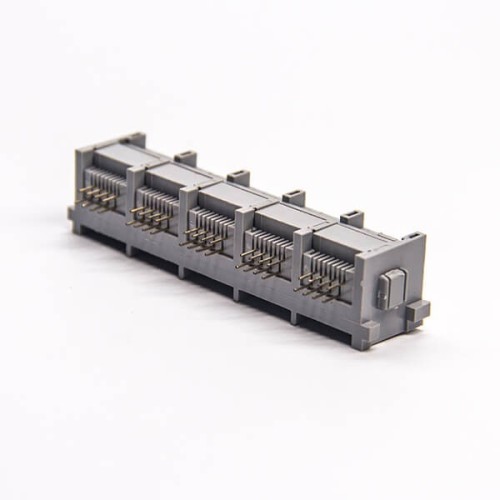 RJ45 5 Port 8P8C Jack 1x5 Right Angled Through Hole Without LED RJ45 5 Port 8P8C Jack 1x5 Right Angled Through Hole Without LED