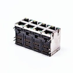 RJ45 8 Pin Connector Female R/A 8 Port Gold Plated with Shield and LED for PCB