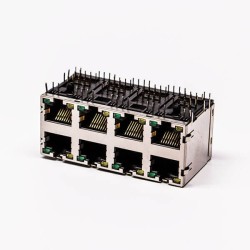 RJ45 8 Pin Connector Female R/A 8 Port Gold Plated with Shield and LED for PCB 20pcs