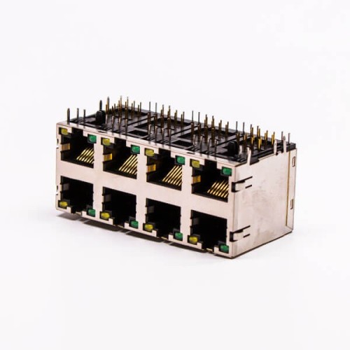RJ45 8 Pin Connector Female R/A 8 Port Gold Plated with Shield and LED for PCB RJ45 8 Pin Connector Female R/A 8 Port Gold Plated with Shield and LED for PCB