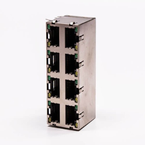 RJ45 8 Pin Connector Female R/A 8 Port Gold Plated with Shield and LED for PCB RJ45 8 Pin Connector Female R/A 8 Port Gold Plated with Shield and LED for PCB