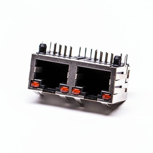 RJ45 Cconnector Jack 90 Degree 2 Port with Shield and with LED for PCB RJ45 Cconnector Jack 90 Degree 2 Port with Shield and with LED for PCB