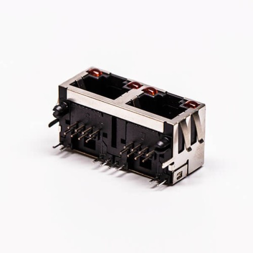 RJ45 Cconnector Jack 90 Degree 2 Port with Shield and with LED for PCB RJ45 Cconnector Jack 90 Degree 2 Port with Shield and with LED for PCB