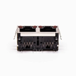 RJ45 Cconnector Jack 90 Degree 2 Port with Shield and with LED for PCB 20pcs
