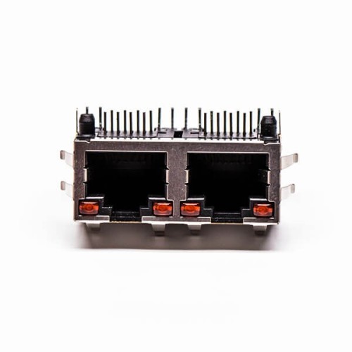 RJ45 Cconnector Jack 90 Degree 2 Port with Shield and with LED for PCB RJ45 Cconnector Jack 90 Degree 2 Port with Shield and with LED for PCB