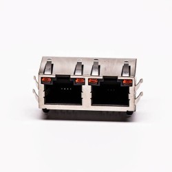 RJ45 Cconnector Jack 90 Degree 2 Port with Shield and with LED for PCB