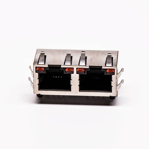 RJ45 Cconnector Jack 90 Degree 2 Port with Shield and with LED for PCB RJ45 Cconnector Jack 90 Degree 2 Port with Shield and with LED for PCB