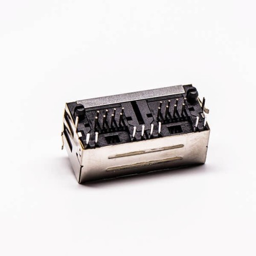 RJ45 Cconnector Jack 90 Degree 2 Port with Shield and with LED for PCB RJ45 Cconnector Jack 90 Degree 2 Port with Shield and with LED for PCB