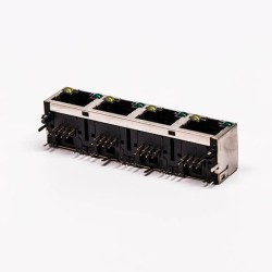 RJ45 Connector Female 4 Port 90° Straight 8P with Shield With LED for PCB