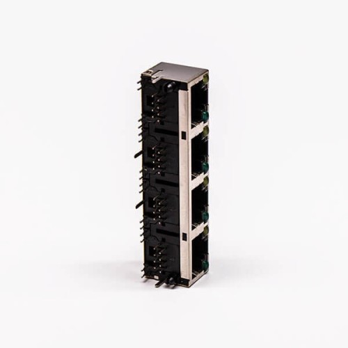 RJ45 Connector Female 4 Port 90° Straight 8P with Shield With LED for PCB RJ45 Connector Female 4 Port 90° Straight 8P with Shield With LED for PCB