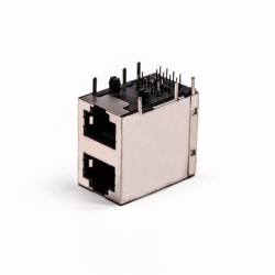 RJ45 Connector PCB 2 Port R/A Double Row with Shield and Without LED 20pcs