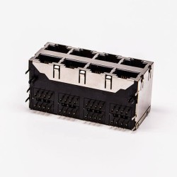 RJ45 Double Female Connector 8 Port 2*4 without LED and with Shield for PCB