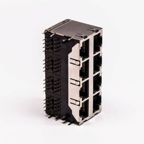 RJ45 Double Female Connector 8 Port 2*4 without LED and with Shield for PCB RJ45 Double Female Connector 8 Port 2*4 without LED and with Shield for PCB