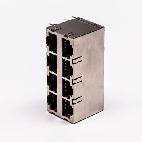 RJ45 Double Female Connector 8 Port 2*4 without LED and with Shield for PCB RJ45 Double Female Connector 8 Port 2*4 without LED and with Shield for PCB