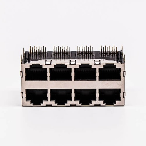 RJ45 Double Female Connector 8 Port 2*4 without LED and with Shield for PCB RJ45 Double Female Connector 8 Port 2*4 without LED and with Shield for PCB