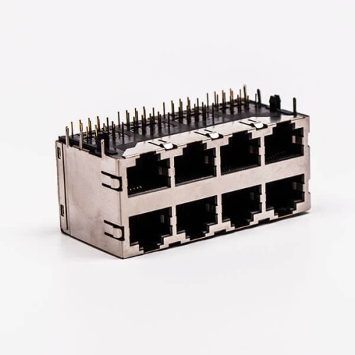 RJ45 Double Female Connector 8 Port 2*4 without LED and with Shield for PCB RJ45 Double Female Connector 8 Port 2*4 without LED and with Shield for PCB