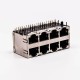 RJ45 Double Female Connector 8 Port 2*4 without LED and with Shield for PCB RJ45 Double Female Connector 8 Port 2*4 without LED and with Shield for PCB