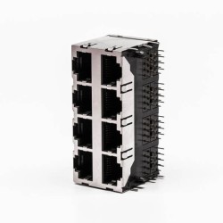 RJ45 Double Female Connector 8 Port 2*4 without LED and with Shield for PCB