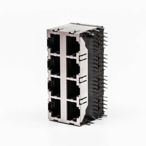 RJ45 Double Female Connector 8 Port 2*4 without LED and with Shield for PCB RJ45 Double Female Connector 8 Port 2*4 without LED and with Shield for PCB