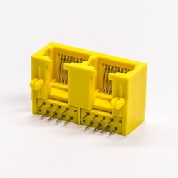 RJ45 Dual Coupler 8P8C Yellow Plastic Shell Network Connector Right Angled Unshielded 20pcs