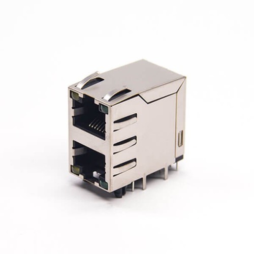 RJ45 Dual Jack Right Angled Shielded Connector Through Hole with LED RJ45 Dual Jack Right Angled Shielded Connector Through Hole with LED