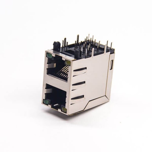 RJ45 Dual Jack Right Angled Shielded Connector Through Hole with LED RJ45 Dual Jack Right Angled Shielded Connector Through Hole with LED