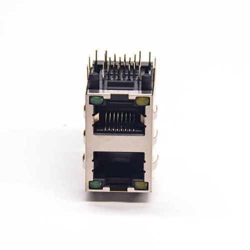 RJ45 Dual Jack Right Angled Shielded Connector Through Hole with LED RJ45 Dual Jack Right Angled Shielded Connector Through Hole with LED