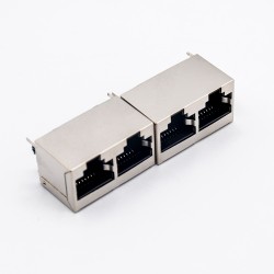 RJ45 Dual Port 1*2 Straight Through Hole for PCB Mount