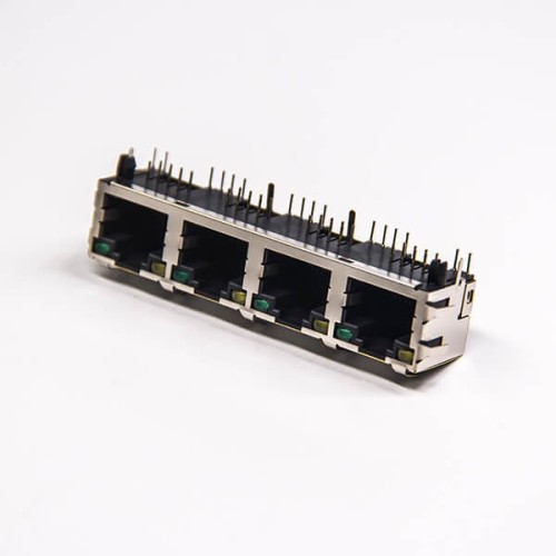 RJ45 Ethernet Connectors Modular Jack 1x4 with EMI Through Hole with LED RJ45 Ethernet Connectors Modular Jack 1x4 with EMI Through Hole with LED