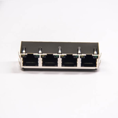 RJ45 Ethernet Connectors Modular Jack 1x4 with EMI Through Hole with LED RJ45 Ethernet Connectors Modular Jack 1x4 with EMI Through Hole with LED