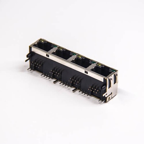 RJ45 Ethernet Connectors Modular Jack 1x4 with EMI Through Hole with LED RJ45 Ethernet Connectors Modular Jack 1x4 with EMI Through Hole with LED