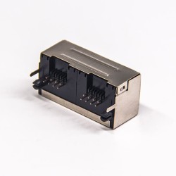RJ45 Ethernet Jack 1x2 Dual Port 8P8C DIP Type 90 Degree without LED