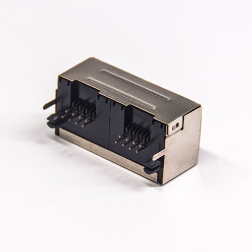 RJ45 Ethernet Jack 1x2 Dual Port 8P8C DIP Type 90 Degree without LED RJ45 Ethernet Jack 1x2 Dual Port 8P8C DIP Type 90 Degree without LED