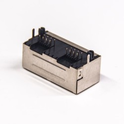 RJ45 Ethernet Jack 1x2 Dual Port 8P8C DIP Type 90 Degree without LED