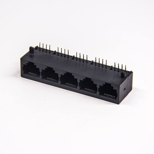 RJ45 Ethernet Ports 1x5 Right Angled 10P8C Unshielded Jack Through Hole without LED RJ45 Ethernet Ports 1x5 Right Angled 10P8C Unshielded Jack Through Hole without LED