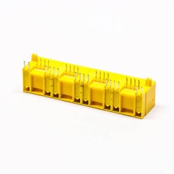 RJ45 Female 4 Port 90 Degree Connector 4 Port 8P Yellow Unshield With LED