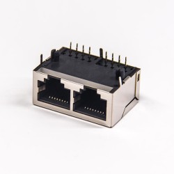 RJ45 Female Connectors Dual Port 10P8C Right Angled DIP Type PCB Mount