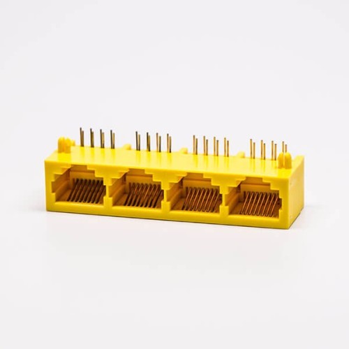RJ45 Female Plug 90 Degree Connector 4 Port 8P Yellow Unshield Without LED RJ45 Female Plug 90 Degree Connector 4 Port 8P Yellow Unshield Without LED
