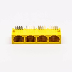 RJ45 Female Plug 90 Degree Connector 4 Port 8P Yellow Unshield Without LED