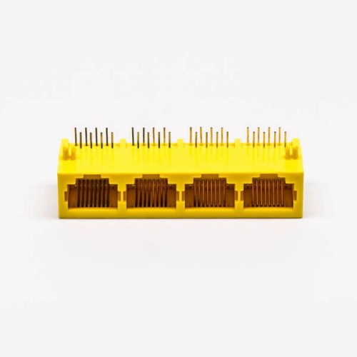 RJ45 Female Plug 90 Degree Connector 4 Port 8P Yellow Unshield Without LED RJ45 Female Plug 90 Degree Connector 4 Port 8P Yellow Unshield Without LED