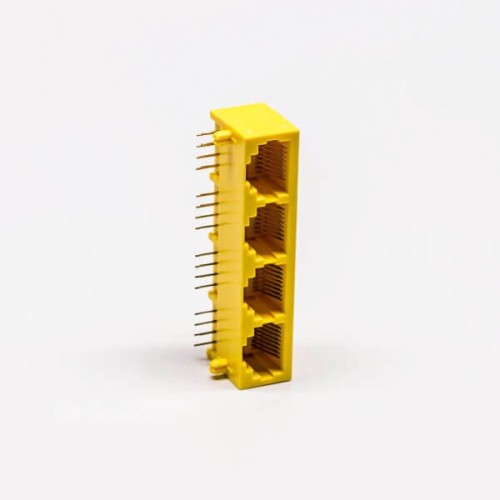 RJ45 Female Plug 90 Degree Connector 4 Port 8P Yellow Unshield Without LED RJ45 Female Plug 90 Degree Connector 4 Port 8P Yellow Unshield Without LED