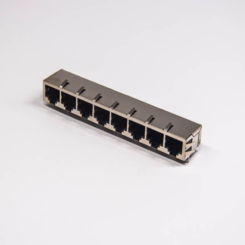 RJ45 Multi Connector 1x8 Port Modular Jack 10P8C Shielded with EMI PCB Mount RJ45 Multi Connector 1x8 Port Modular Jack 10P8C Shielded with EMI PCB Mount