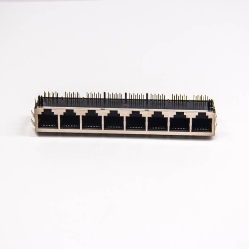 RJ45 Multi Connector 1x8 Port Modular Jack 10P8C Shielded with EMI PCB Mount RJ45 Multi Connector 1x8 Port Modular Jack 10P8C Shielded with EMI PCB Mount