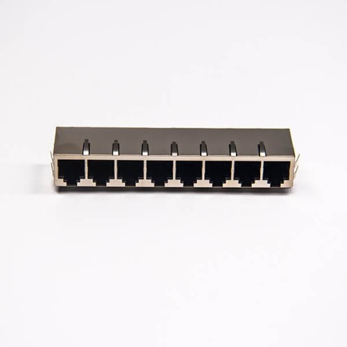 RJ45 Multi Connector 1x8 Port Modular Jack 10P8C Shielded with EMI PCB Mount RJ45 Multi Connector 1x8 Port Modular Jack 10P8C Shielded with EMI PCB Mount