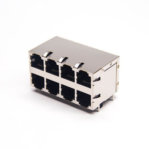 RJ45 Multi Connector 8 Port Shielded Jack Right Angled with EMI Through Hole RJ45 Multi Connector 8 Port Shielded Jack Right Angled with EMI Through Hole