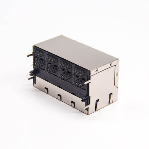RJ45 Multi Connector 8 Port Shielded Jack Right Angled with EMI Through Hole RJ45 Multi Connector 8 Port Shielded Jack Right Angled with EMI Through Hole
