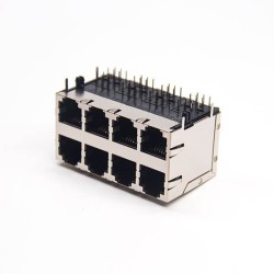 RJ45 Multi Connector 8 Port Shielded Jack Right Angled with EMI Through Hole