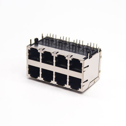 RJ45 Multi Connector 8 Port Shielded Jack Right Angled with EMI Through Hole RJ45 Multi Connector 8 Port Shielded Jack Right Angled with EMI Through Hole